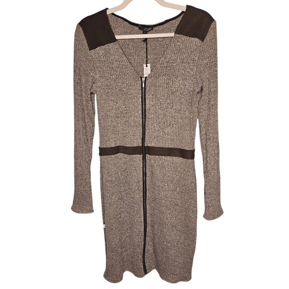 Astars Dresses & Skirts - ASTARS Women's Manhattan Zip Dress in Mocha Rib NWT